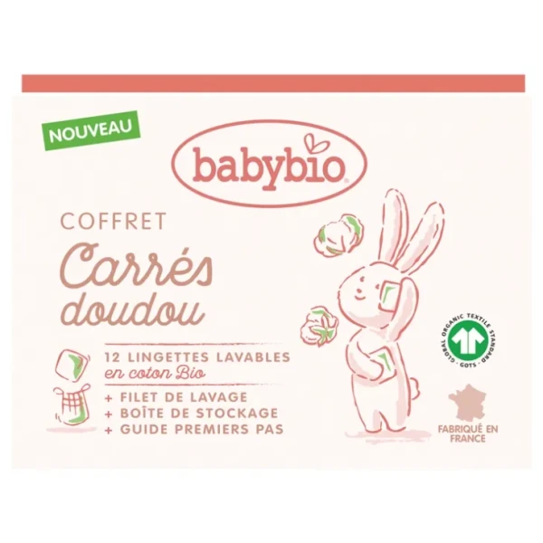 Coffret Carré Doudou - 12 Lingettes + Filet de Lavage - Certifié Gots