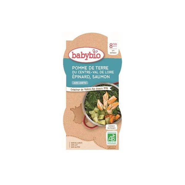 BABYBIO BOLS MENU DU JOUR + 8 Mois Pomme de Terre Epinard Saumon - 2x200g