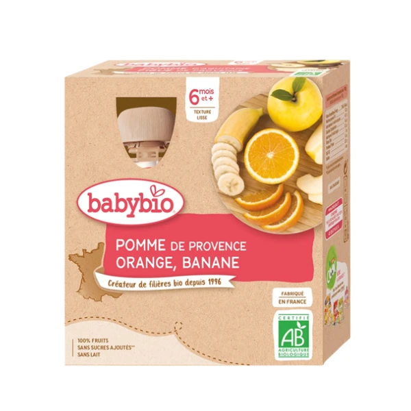 BABYBIO GOURDES FRUITS + 6 Mois Pomme Orange Banane - 4x90g