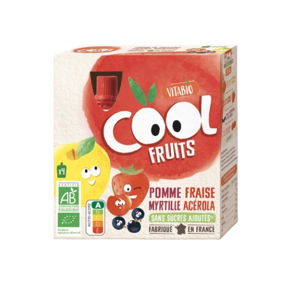VITABIO COOL Fruits Gourde Pomme Fraise Myrtille - 4 x 90g