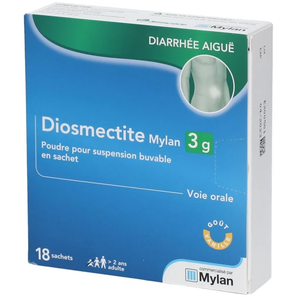 DIOSMECTITE MYLAN 3 g Poudre pour Suspension Buvable - 18 Sachets