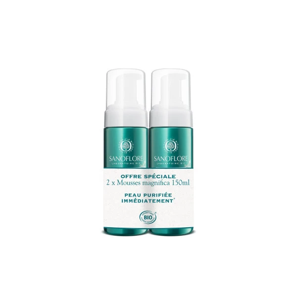 SANOFLORE MAGNIFICA Mousse Nettoyante Purifiante BIO - Lot de 2x150ml
