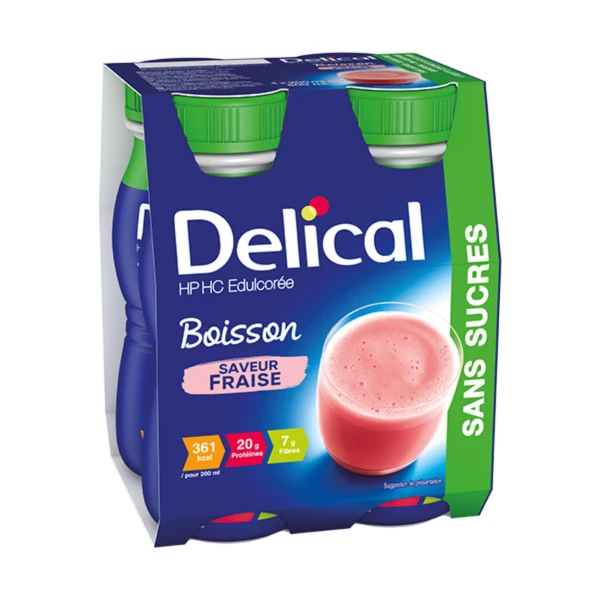 DELICAL CONCENTRE HP HC BOISSON Fraise Sans Sucre - 4x200ml