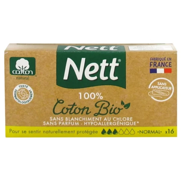Tampons ® Coton Bio Tampon Sans Applicateur Normal Boite de 16