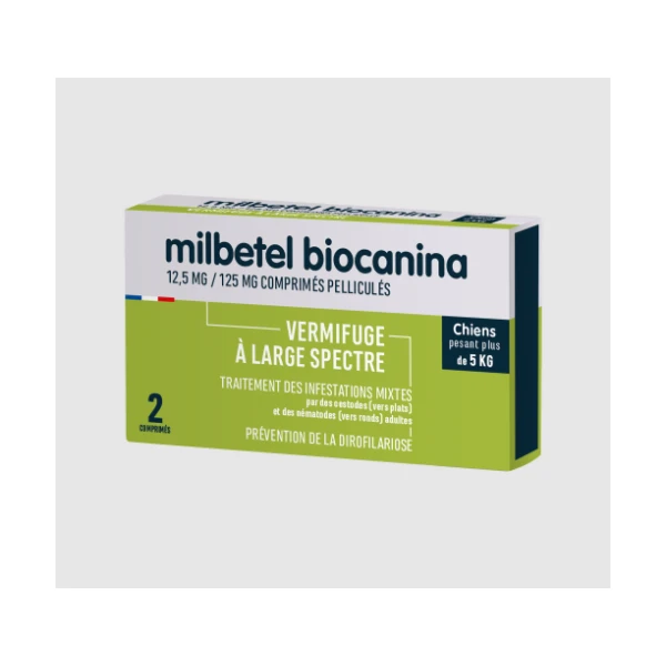 BIOCANINA MILBETEL Chien +5kg Vermifuge - 2 Comprimes
