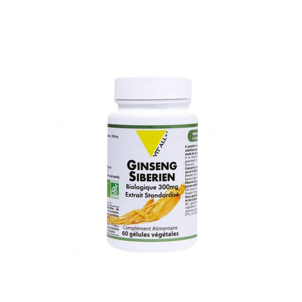 Vit'All+ Ginseng Siberien Extrait Standardise Bio 300mg 60 Gélules