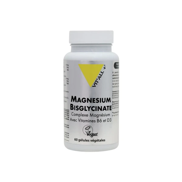 VITALL+ MAGNESIUM BISGLYCINATE Vitamine B6 et D3 - 60 Gelules