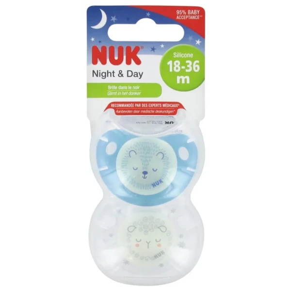 NUK Night & Day 2 Sucettes Silicone 18-36 Mois
