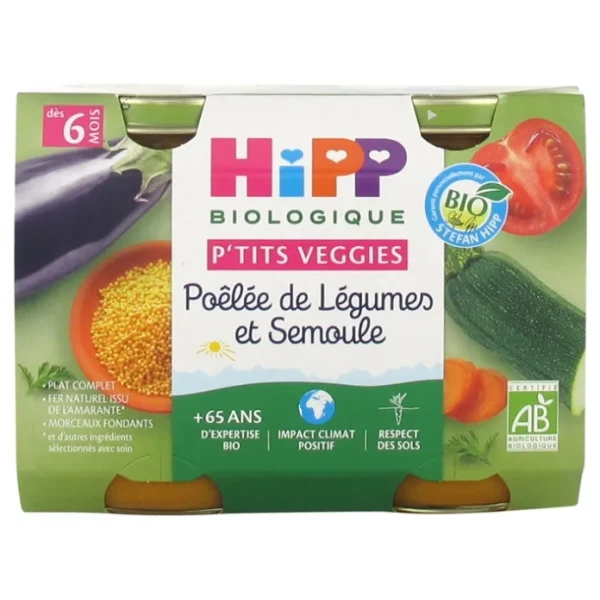 P'tits Veggies Poêlée de Légumes et Semoule dès 6 Mois Bio 2 Pots