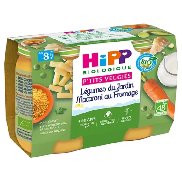 P'tits Veggies Légumes du Jardin Macaroni au Fromage dès 8 Mois Bio 2 Pots