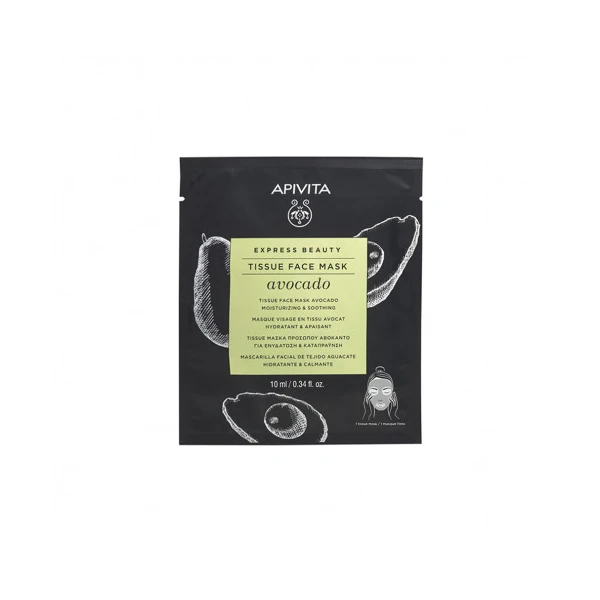 Apivita Express Beauty Masque Visage en Tissu Hydratant et Apaisant à l'Avocat 10ml