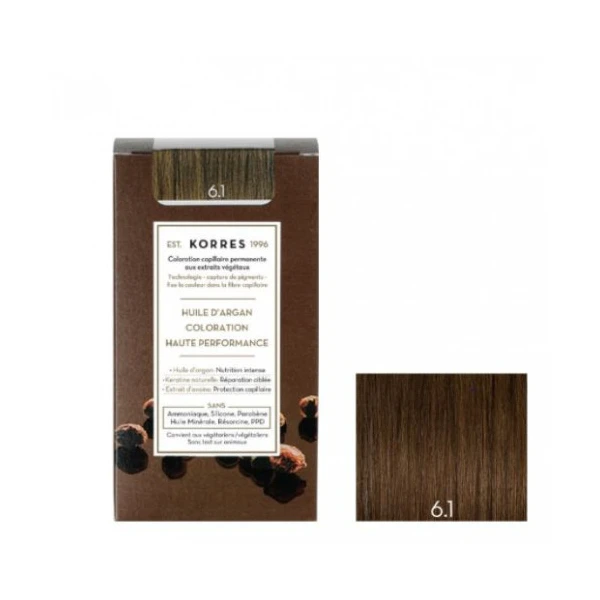KORRES Huile d'argan Coloration Permanente BLOND FONCÉ CENDRÉ 6.1