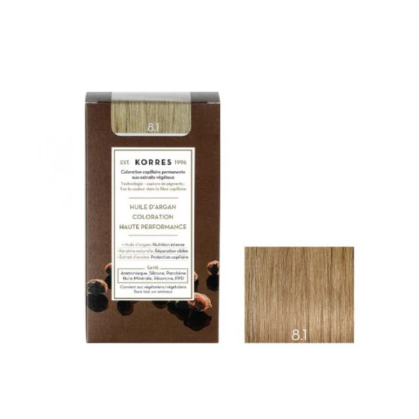 KORRES Huile d'argan Coloration Permanente BLOND CLAIR CENDRÉ 8.1
