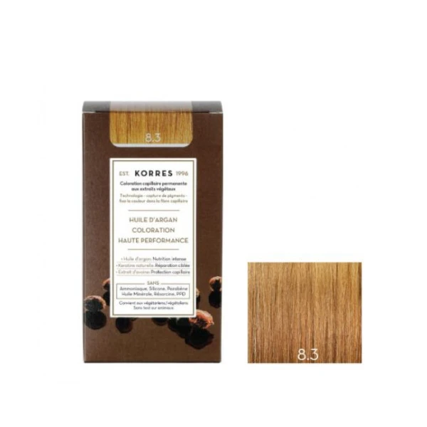 KORRES Huile d'argan Coloration Permanente BLOND CLAIR DORÉ 8.3