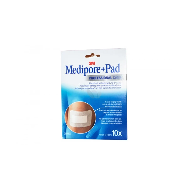 3M Medipore Pansements adhésif avec compresse absorbante 10cmx10cm +Pad x10