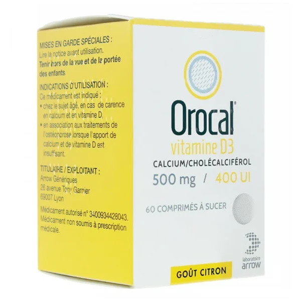Orocal vitamine D3 500mg / 400UI comprimés à sucer