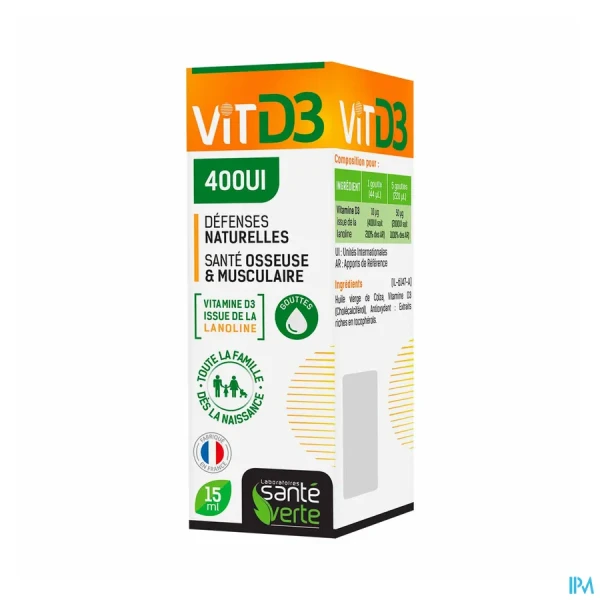 Santé Verte Vitamine D3 400UI Défenses naturelles