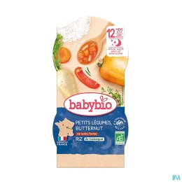 BABYBIO BOLS BONNE NUIT + 12 Mois Petits Legumes Riz - 2x200g