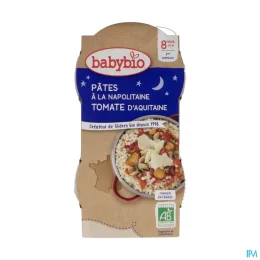 BABYBIO BOLS BONNE NUIT + 8 Mois Pates a la Napolitaine Tomate - 2x200g