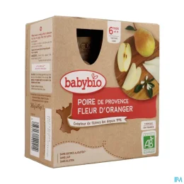 BABYBIO GOURDES FRUITS + 6 Mois Poire Fleur d'Oranger - 4x90g