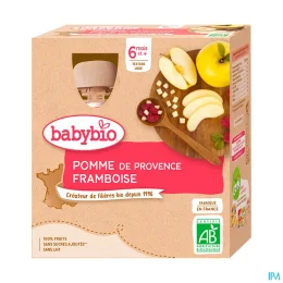 BABYBIO GOURDES FRUITS + 6 Mois Pomme Framboise - 4x90g