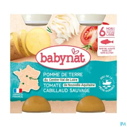 BABYBIO PETITS POTS +6 Mois Pomme de terre Tomate Cabillaud - 2x200g
