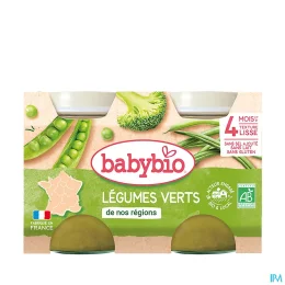 BABYBIO PETITS POTS LEGUMES +4 Mois Legumes Verts - 2x130g