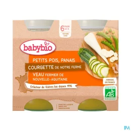 BABYBIO PETITS POTS MENU +6 Mois Petits Pois Panais Courgette Veau - 2x200g