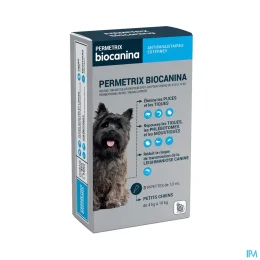 Biocanina Antiparasitaire externe Solution pour spot-on pour petits chiens de 4 kg a 10 kg Permetrix 3 pipettes