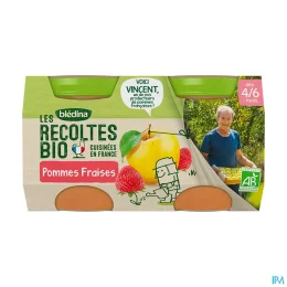 BLEDINA LES RECOLTES Pomme Fraises Bebe des 4/6 Mois BIO - 2x130g