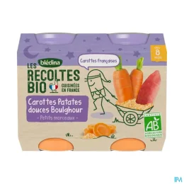 Blédina Plat Bébé Nuit Carottes Patates Douces Boulghour 2x200g Les Recoltes Bio Dès 8 mois Bledina