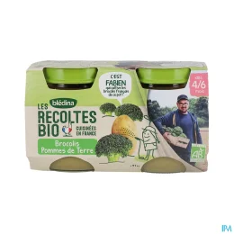 Blédina Pots Brocolis et Pommes de terre Bio 2x130g Les Recoltes Bio De 4 a 6 mois Bledina