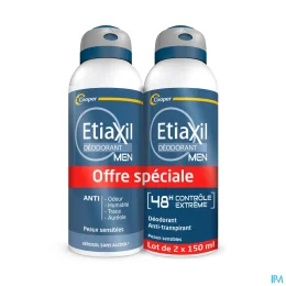 Etiaxil Déodorant Homme Anti-Transpirant — Lot de 2 Sprays 150 mL