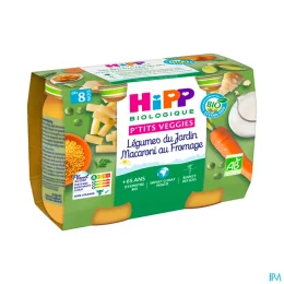 P'tits Veggies Légumes du Jardin Macaroni au Fromage dès 8 Mois Bio 2 Pots