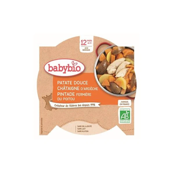 BABYBIO ASSIETTE MENU DU JOUR + 12 Mois Patate Douce Chataigne Pintade - 230g