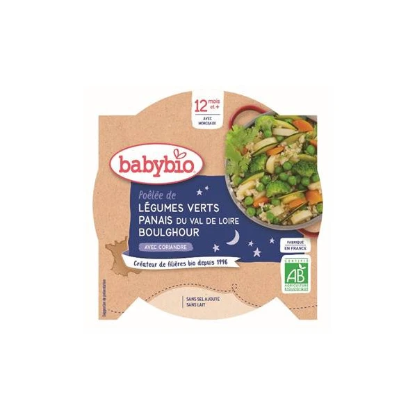 BABYBIO ASSIETTE BONNE NUIT + 12 Mois Legumes Verts Panais Boulghour- 230g