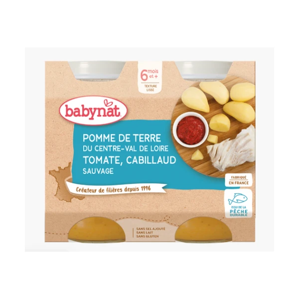 BABYBIO PETITS POTS +6 Mois Pomme de terre Tomate Cabillaud - 2x200g