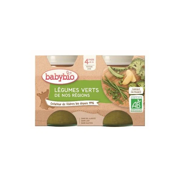 BABYBIO PETITS POTS LEGUMES +4 Mois Legumes Verts - 2x130g