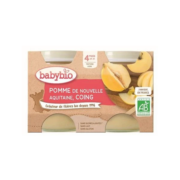 BABYBIO PETITS POTS FRUITS +4 Mois Pomme Coing - 2x130g