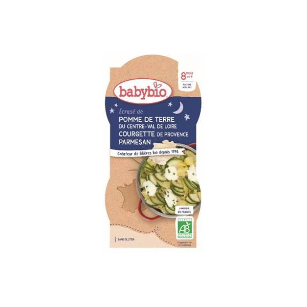 BABYBIO BOLS BONNE NUIT + 8 Mois Pomme de Terre Courgette Parmesan - 2x200g
