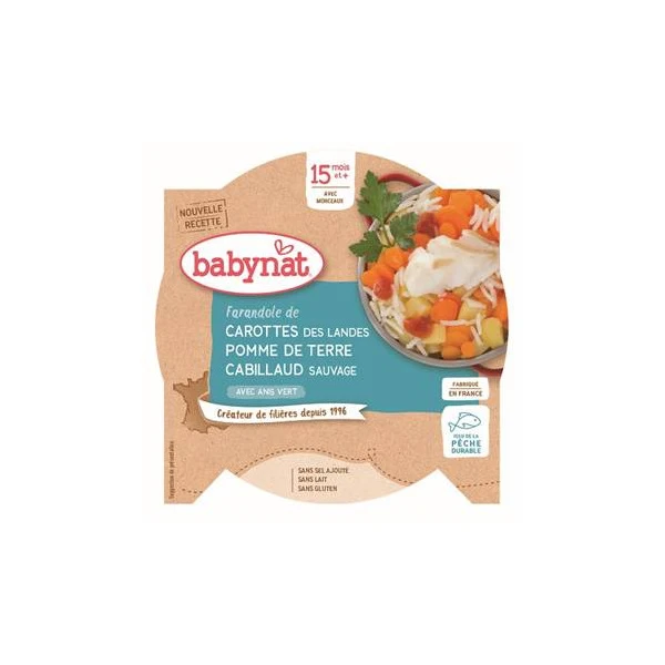 BABYBIO ASSIETTE MENU DU JOUR + 15 Mois Carotte Pomme de Terre Cabillaud - 260g