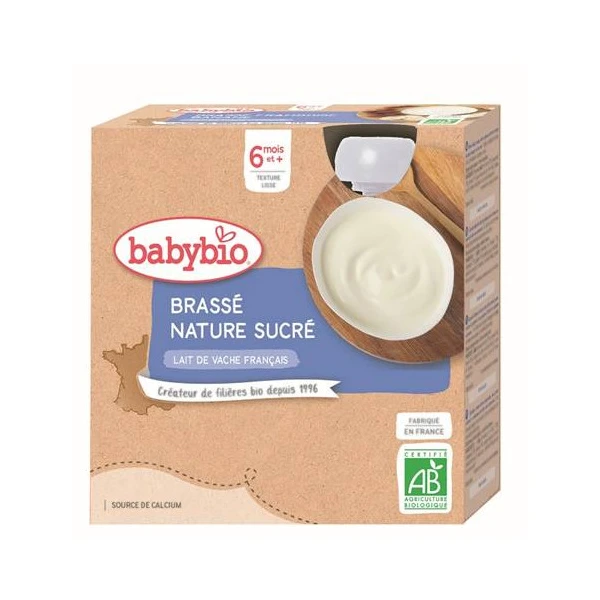 BABYBIO GOURDES BRASSE + 6 Mois Nature Sucre - 4x85g