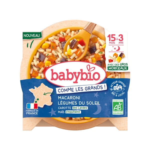 BABYBIO ASSIETTE MACARONI+ 15 MOIS a 13 ANS Legumes Du Soleil - 200g