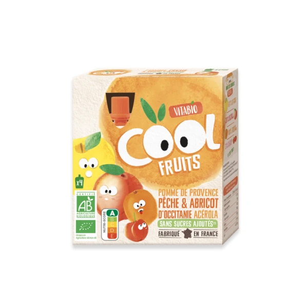 VITABIO COOL Fruits Gourde Pomme Peche Abricot - 4 x 90g
