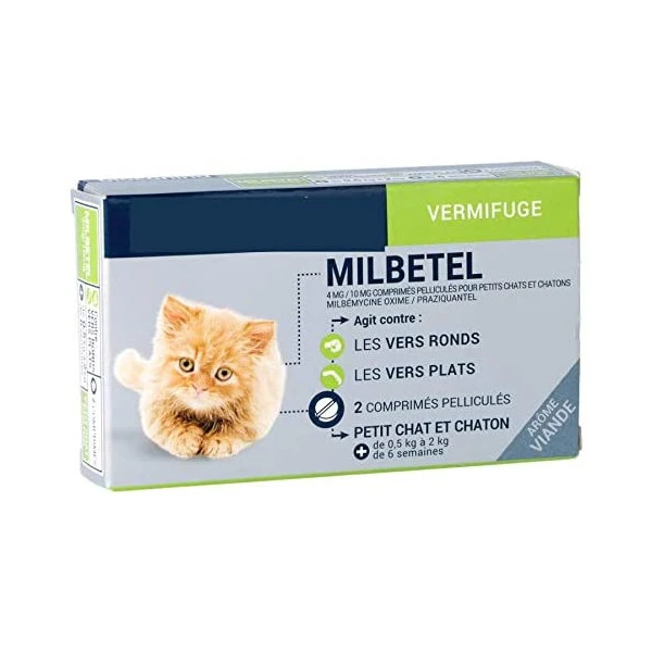 BIOCANINA MILBETEL Vermifuge Petit Chat et Chaton de 0.5kg a 2kg - 2 Comprimes