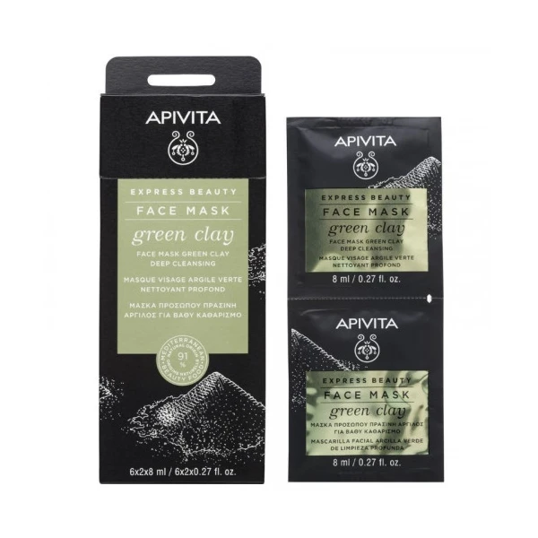 Apivita Masque Visage Nettoyant Profond à l'Argile Verte 2x8ml
