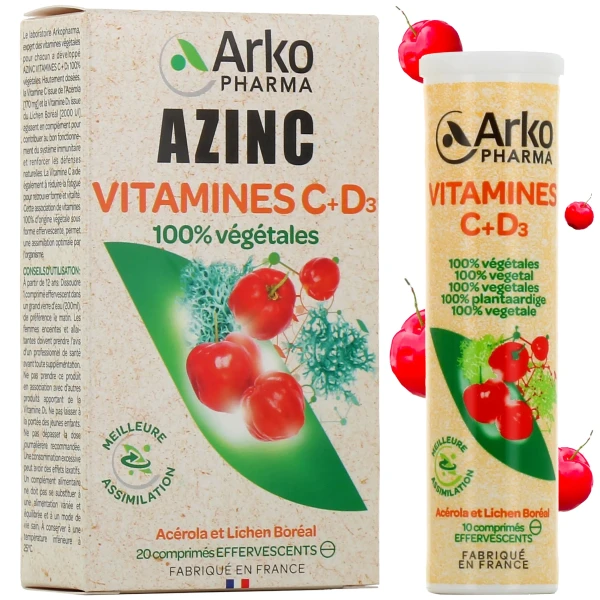 Azinc Vitamines C + D3 100 % végétales