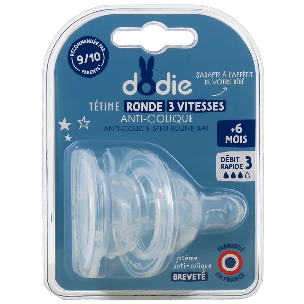 Dodie Initiation+ Tétine Ronde 3 Vitesses Anti-Colique