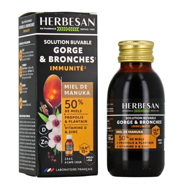 Herbesan Miel de Manuka Sirop Gorge et Bronches