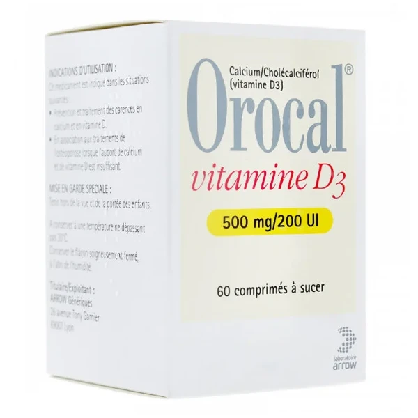 Orocal Vitamine D3 500mg / 200UI Comprimés à sucer